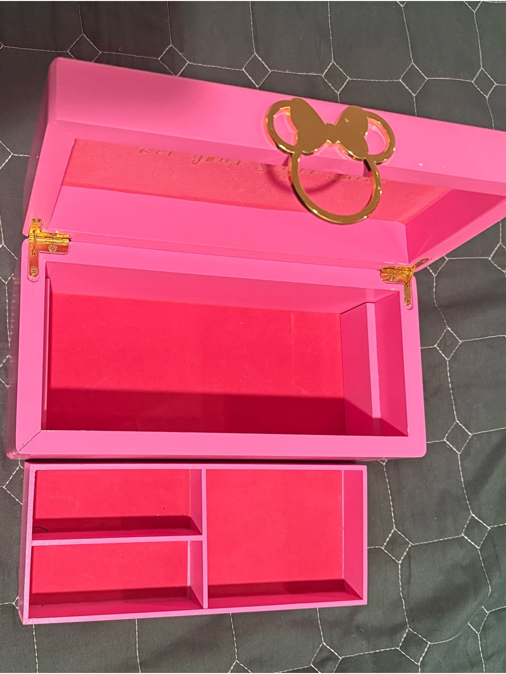 Disney Pink Jewelry Organizer Box with Gold Bow Accent